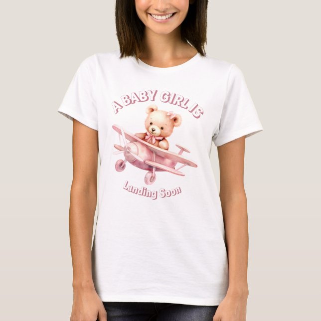 Camiseta Bela Menina Bear Piloto Rosa Avião Rosa Bonito (Frente)