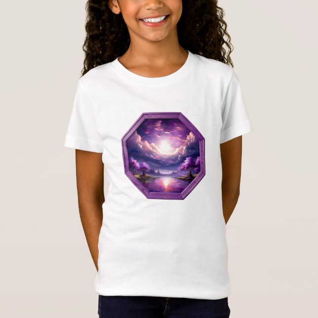 Camiseta Bela Moldura Paisagem Roxa Com Reflexos (Frente)