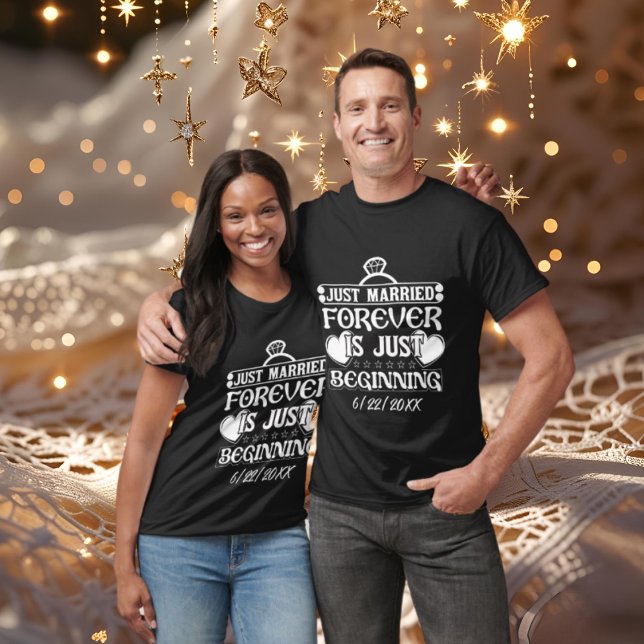 Camiseta Bela palavra de recem casados adiciona data casame (Criador carregado)