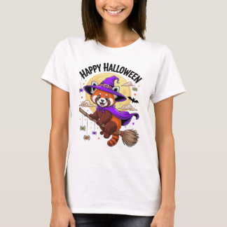 Camiseta Bela Panda Vermelha Feliz Halloween Arte de Bruxa