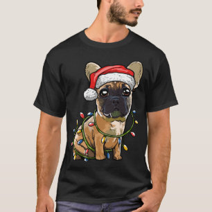 Camiseta Bela Papai noel Francês Cachorro de Natal Luzes De