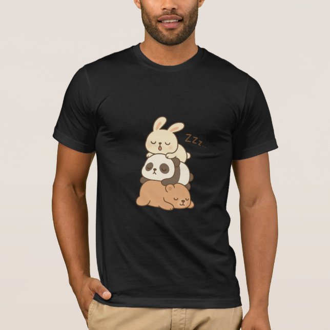 Camiseta Bela pilha de animais adormecidos - coelho, panand (Frente)