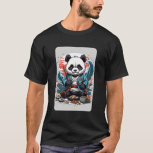 Camiseta Bela Samurai Panda Comendo Anime Sushi Panda Manga