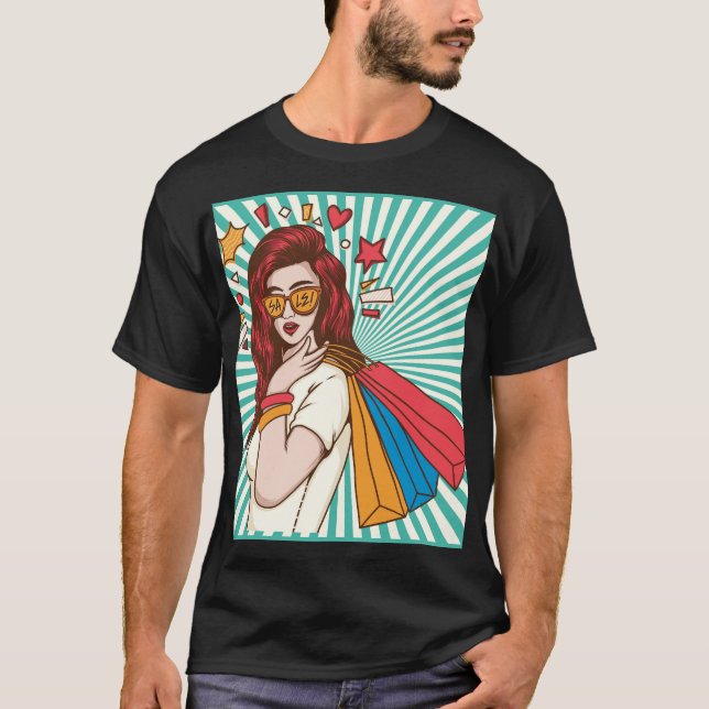 Camiseta Bela senhora com a bolsa de compras (Frente)