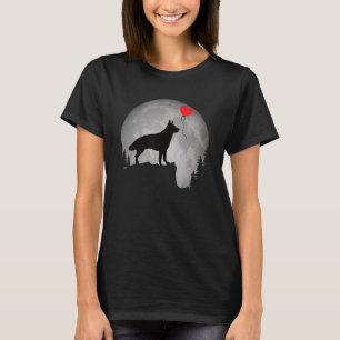 Camiseta Bela Silhueta de Cão Pastor Alemão Lua Shep