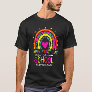 Camiseta Bela Vida Bibliotecária Do Arco-Íris Feliz Primeir
