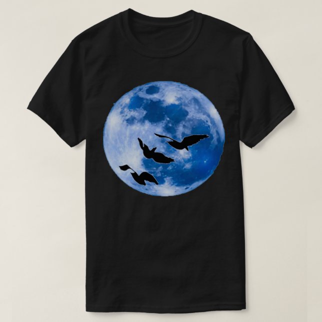 Camiseta Bela vista da lua e dos pássaros (Frente do Design)