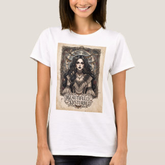 Camiseta "Belamente Perturbada" Mulher Gótica com Mariposas