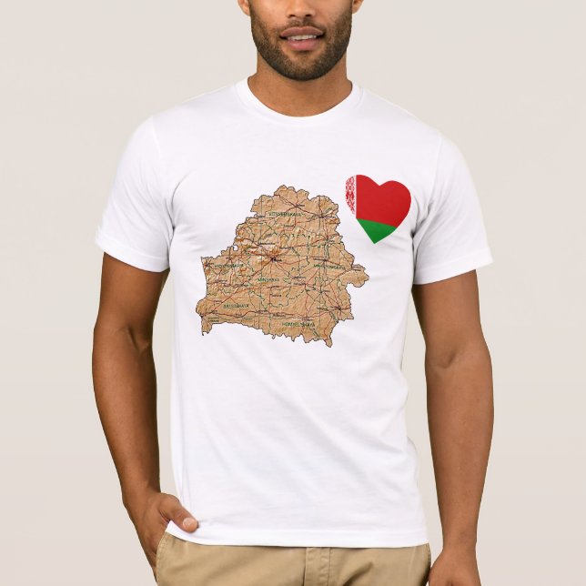 Camiseta Belarus Flag Heart and Map T-Shirt (Frente)