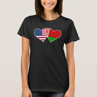Camiseta Belarus USA Flag Twin Heart  for Belarusian Americ