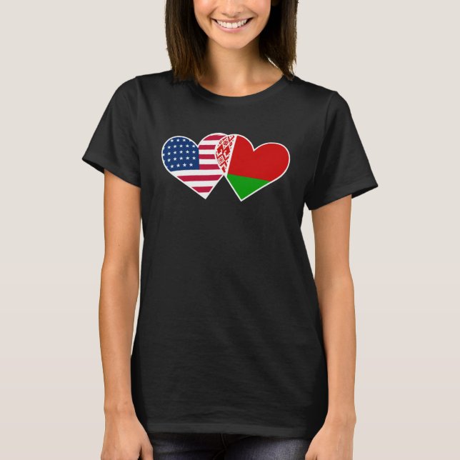 Camiseta Belarus USA Flag Twin Heart  for Belarusian Americ (Frente)