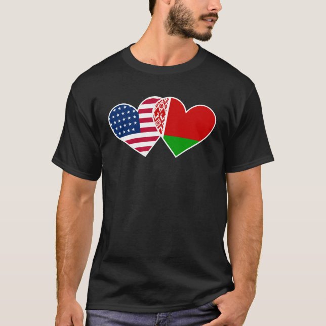 Camiseta Belarus USA Flag Twin Heart  for Belarusian Americ (Frente)