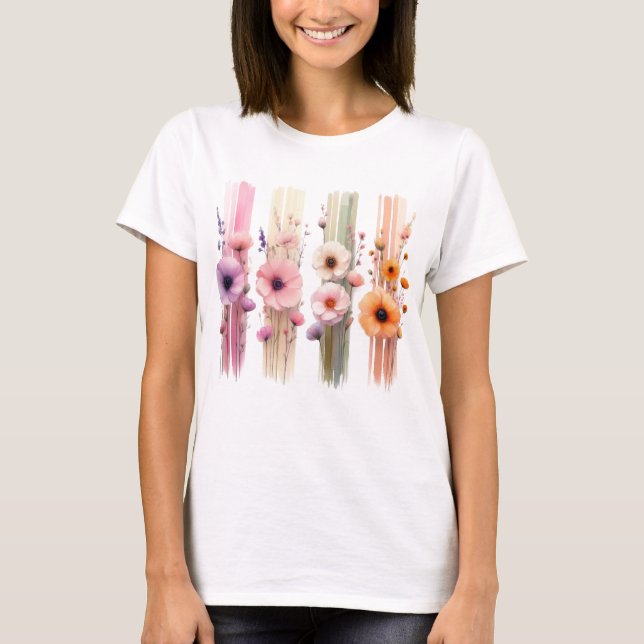 CAMISETA BELAS FLORES DE PAPOULA DE CORES PASTEL (Frente)