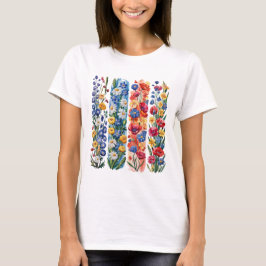 CAMISETA BELAS FLORES SILVESTRES VERMELHAS AMARELAS AZUIS B