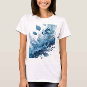 Camiseta Belas Folhas Azuis Prateadas E Salpicos De Água