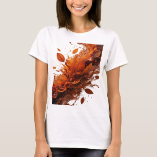 Camiseta Belas Folhas de Outono Prateadas em Salpico de Cho