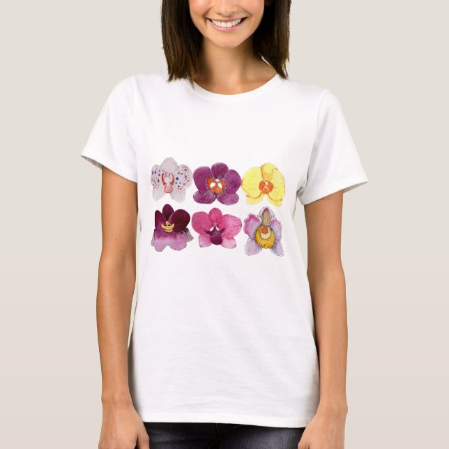Camiseta belas orquídeas coloridas (Frente)