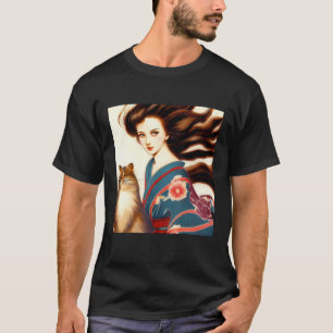 Camiseta beleza antiquada japonesa e gato