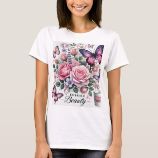 Camiseta Beleza do Embraço - Arte Floral e Borboleta Elegan