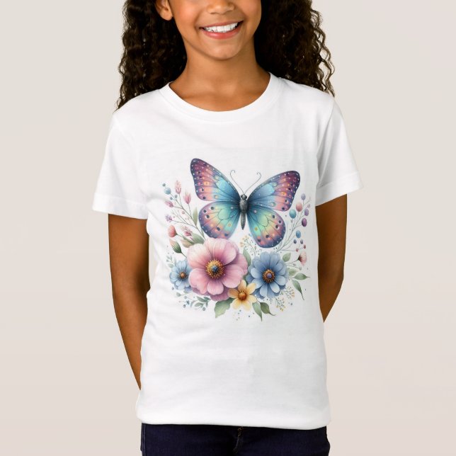 Camiseta Beleza florescente: Flores e borboletas T-Shirt (Frente)
