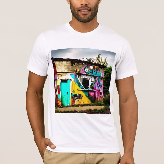 Camiseta Beleza na destruição Grafite Colorido abandonado (Frente)