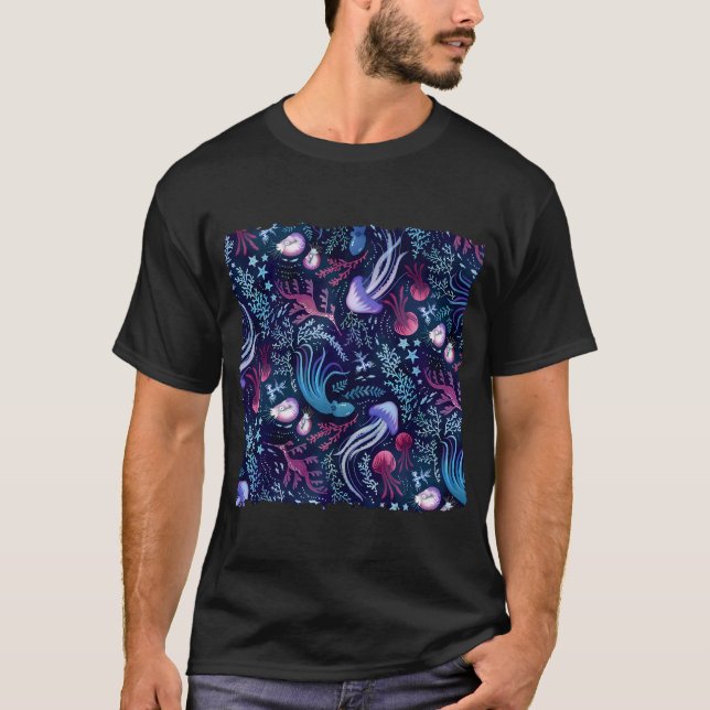 Camiseta Beleza Oceânica rosa e roxo (Frente)