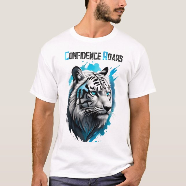 Camiseta Beleza Primária: Olhos Azuis de um Tigre Branco (Frente)