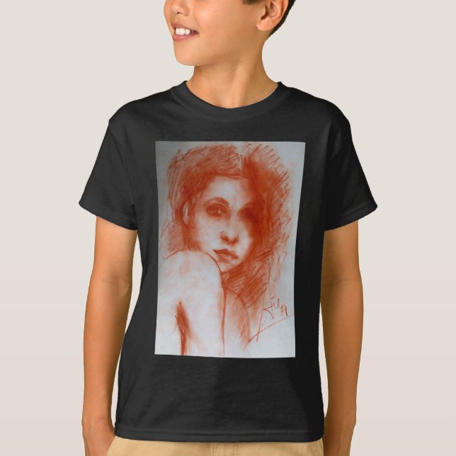 Camiseta BELEZA ROMÂNTICA / Retrato feminino em Sepia Brown (Frente)