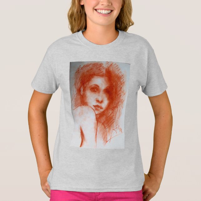 Camiseta BELEZA ROMÂNTICA / Retrato feminino em Sepia Brown (Frente)