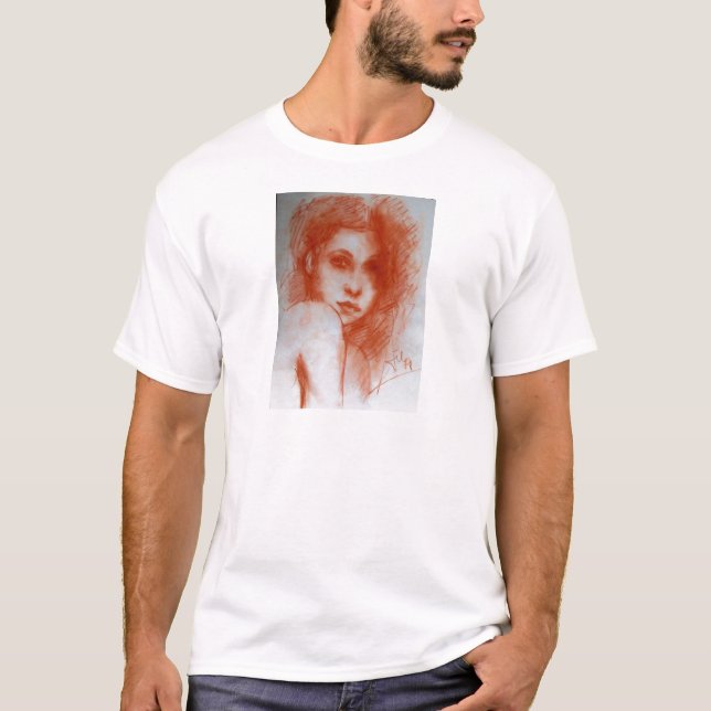 Camiseta BELEZA ROMÂNTICA / Retrato feminino em Sepia Brown (Frente)
