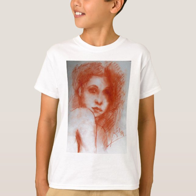 Camiseta BELEZA ROMÂNTICA / Retrato feminino em Sepia Brown (Frente)