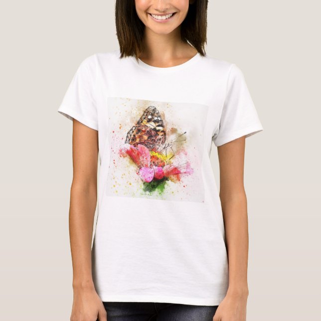 Camiseta "Beleza Whimsical - Pontos Pretos Amarelos Butterf (Frente)