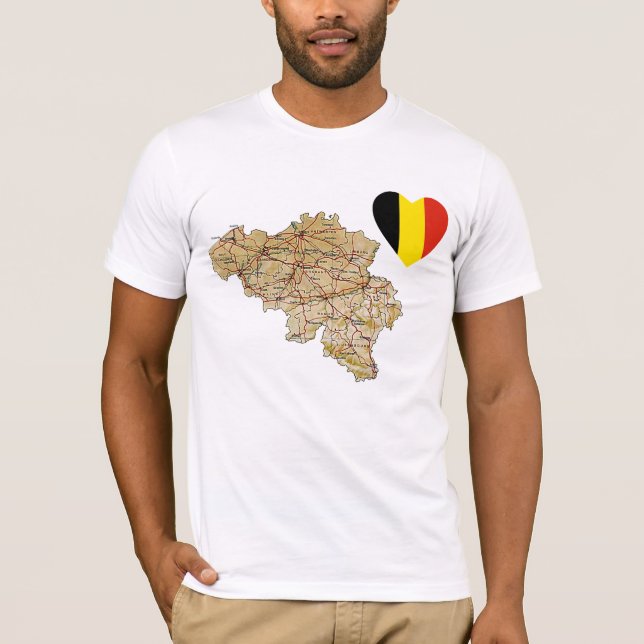 Camiseta Belga Flag Heart and Map T-Shirt (Frente)