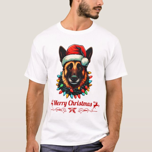 Camiseta Belga Malinois Christmas Hat Xmas (Frente)