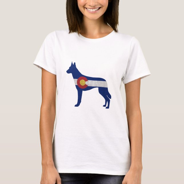 Camiseta Belga Malinois Colorado Flag Silhouette (Frente)