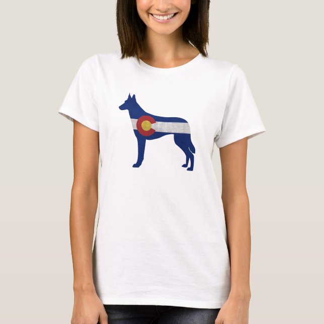 Camiseta Belga Malinois Colorado Flag Silhouette (Frente)