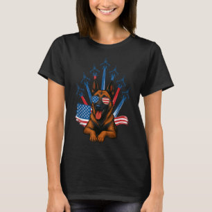 Camiseta Belga Malinois Fighter Jet Airplane Patriótico Do