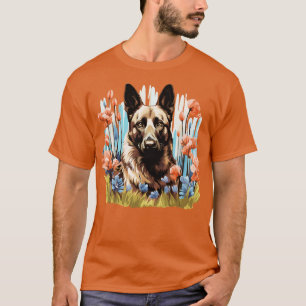 Camiseta Belga Malinois Flower Garden Cute Colorida Puppy