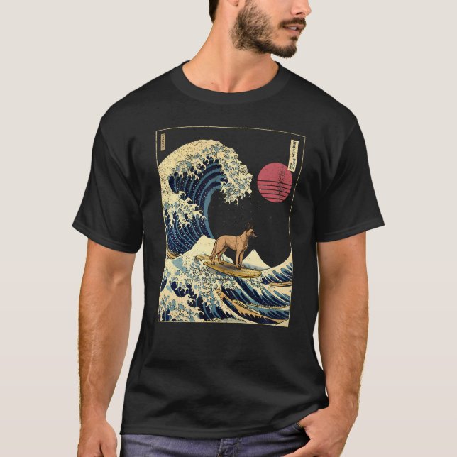Camiseta Belga Malinois Japoneses Kanagawa Wave Surf Engraç (Frente)