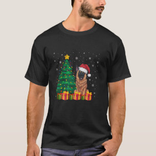 Camiseta Belga Malinois Santa Hat Luzes de Natal D