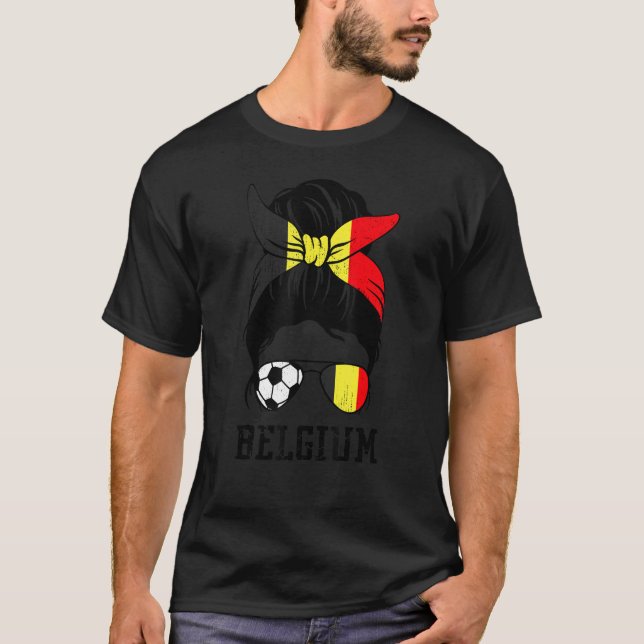 Camiseta Belga Menina de Futebol Mãe Mensagem Bun Bélgica B (Frente)