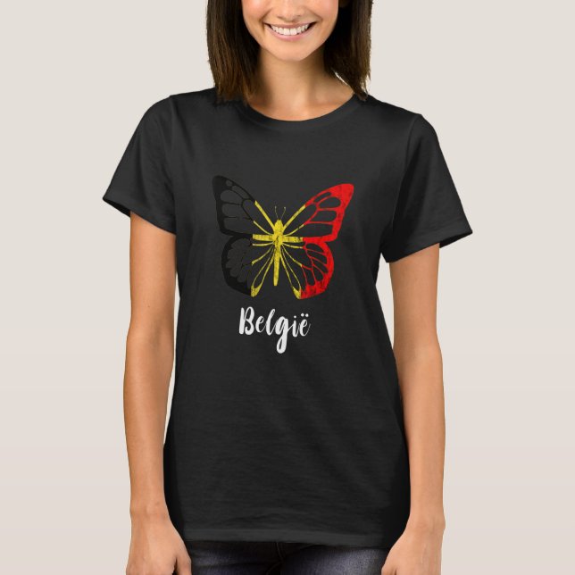 Camiseta Belga Orgulho Belga Belga Borboleta Bélgica Fl (Frente)