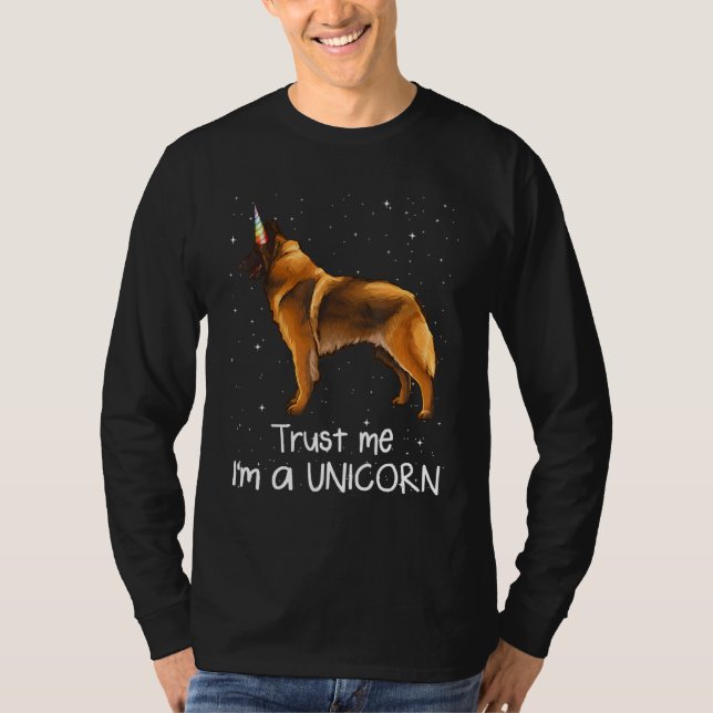 Camiseta Belga Tervuren Confie Em Mim Um Cão Unicórnio (Frente)