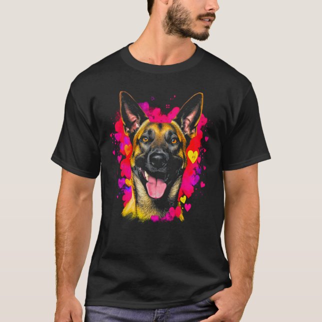 Camiseta Belgian Malinois Dog Pink Red Heart (Frente)