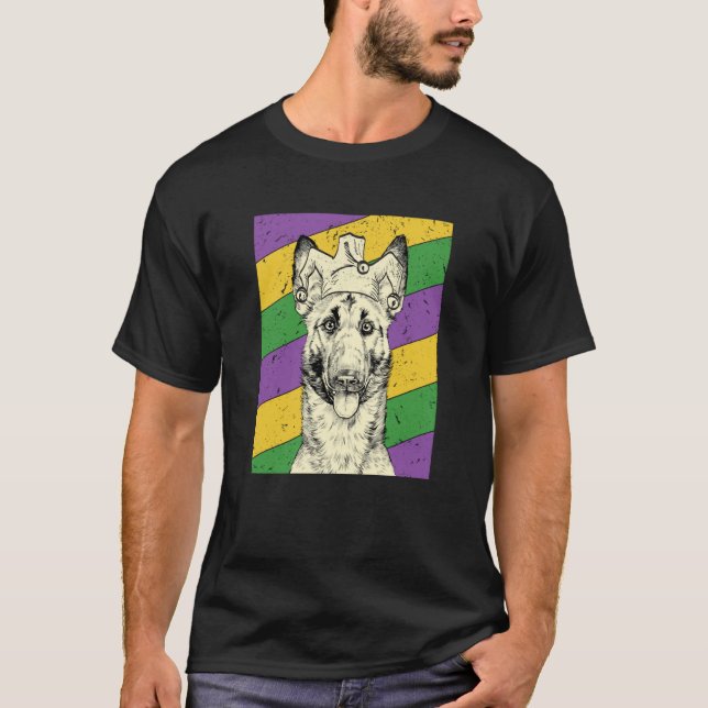 Camiseta Belgian Malinois Jester Mardi Gras Dog Mom or Dad (Frente)