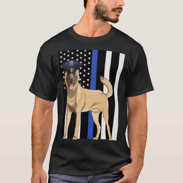 Camiseta Belgian Malinois K9 Police Officer USA Flag (Frente)
