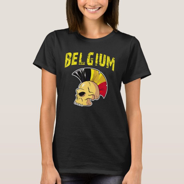Camiseta Bélgica Flag Mohawk Skull National Team Support (Frente)