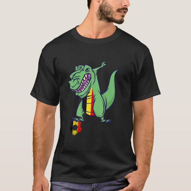 Camiseta Bélgica Futebol Dabbing Rex Dino Belgi (Frente)