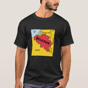 Camiseta Bélgica Mapa em cores de bandeira. Países circunda