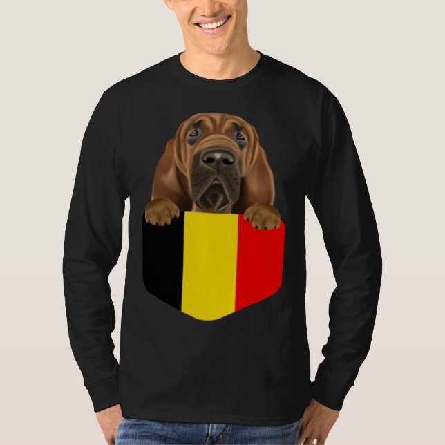 Camiseta Belgium Flag Bloodhound Dog In Pocket (Frente)